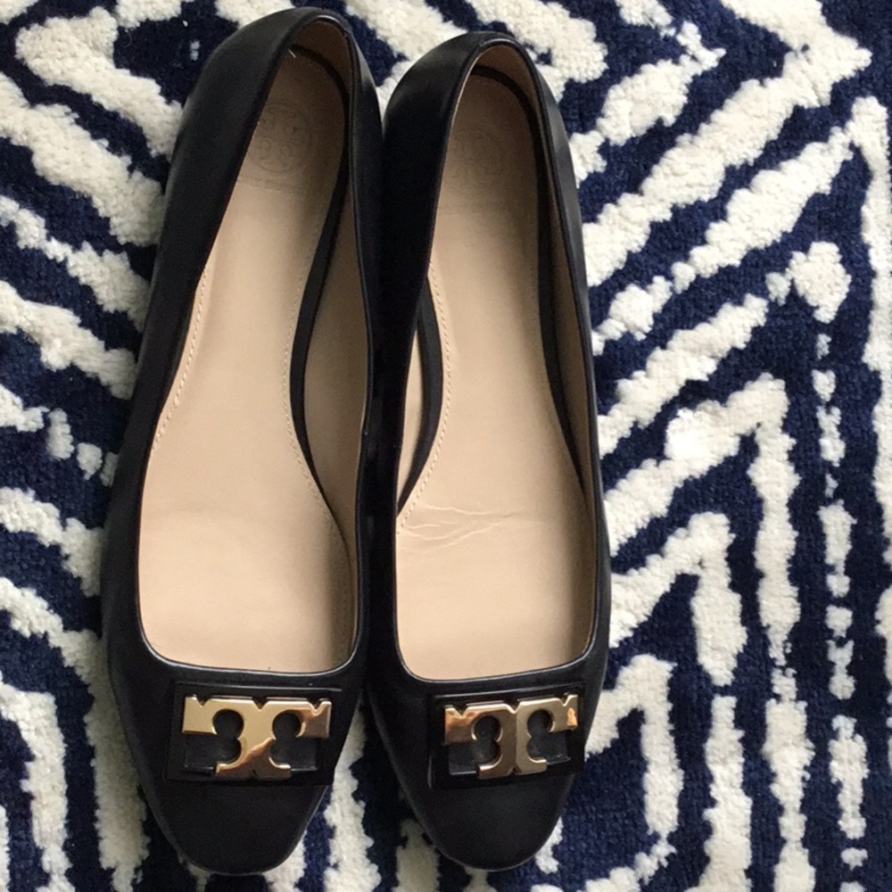 Tory Burch Black Fleming Logo Ballet Flats 10.5